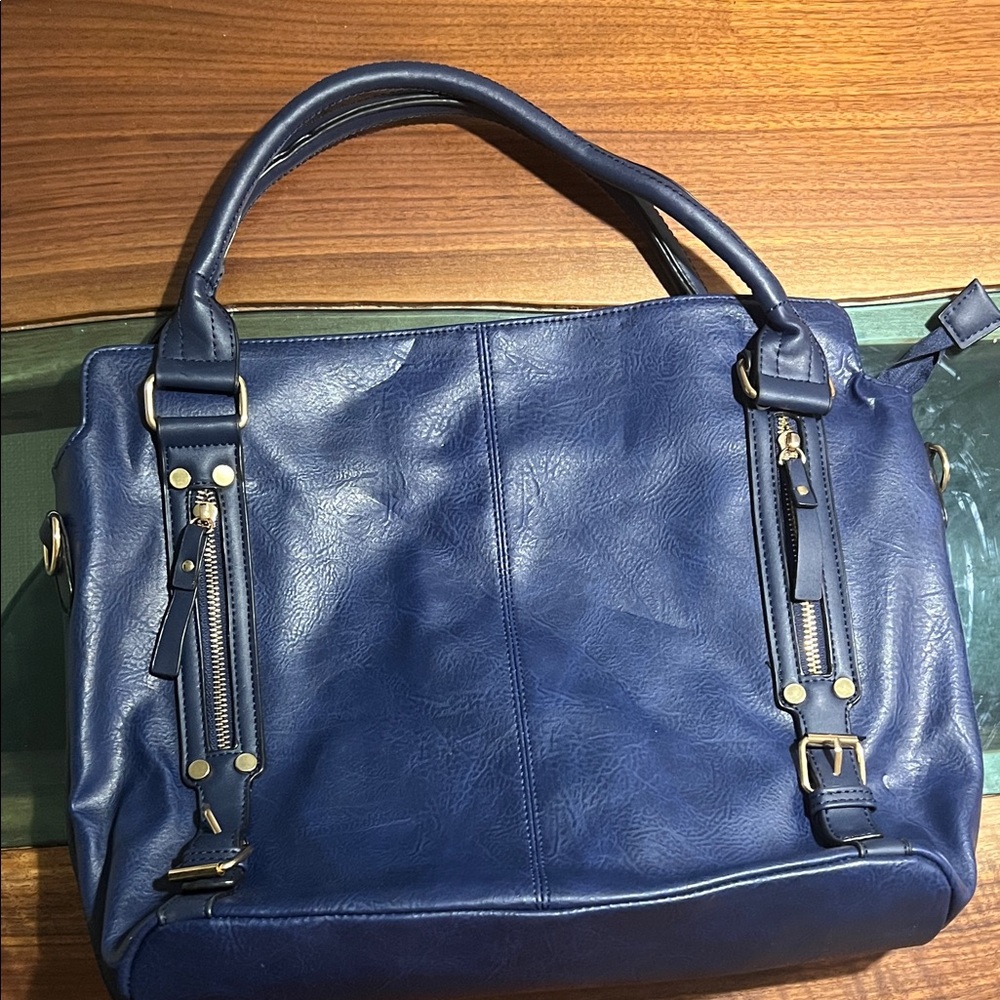 Structured Navy Tote with Gold-Tone Accents
